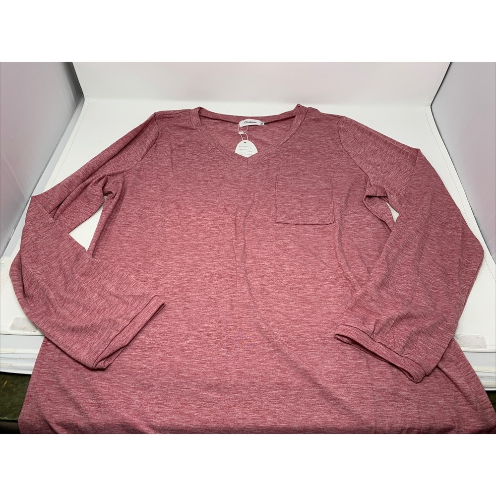 CoolMee Long Sleeve Women's Maternity Red / Pink T-Shirt W/ Pocket Size XL